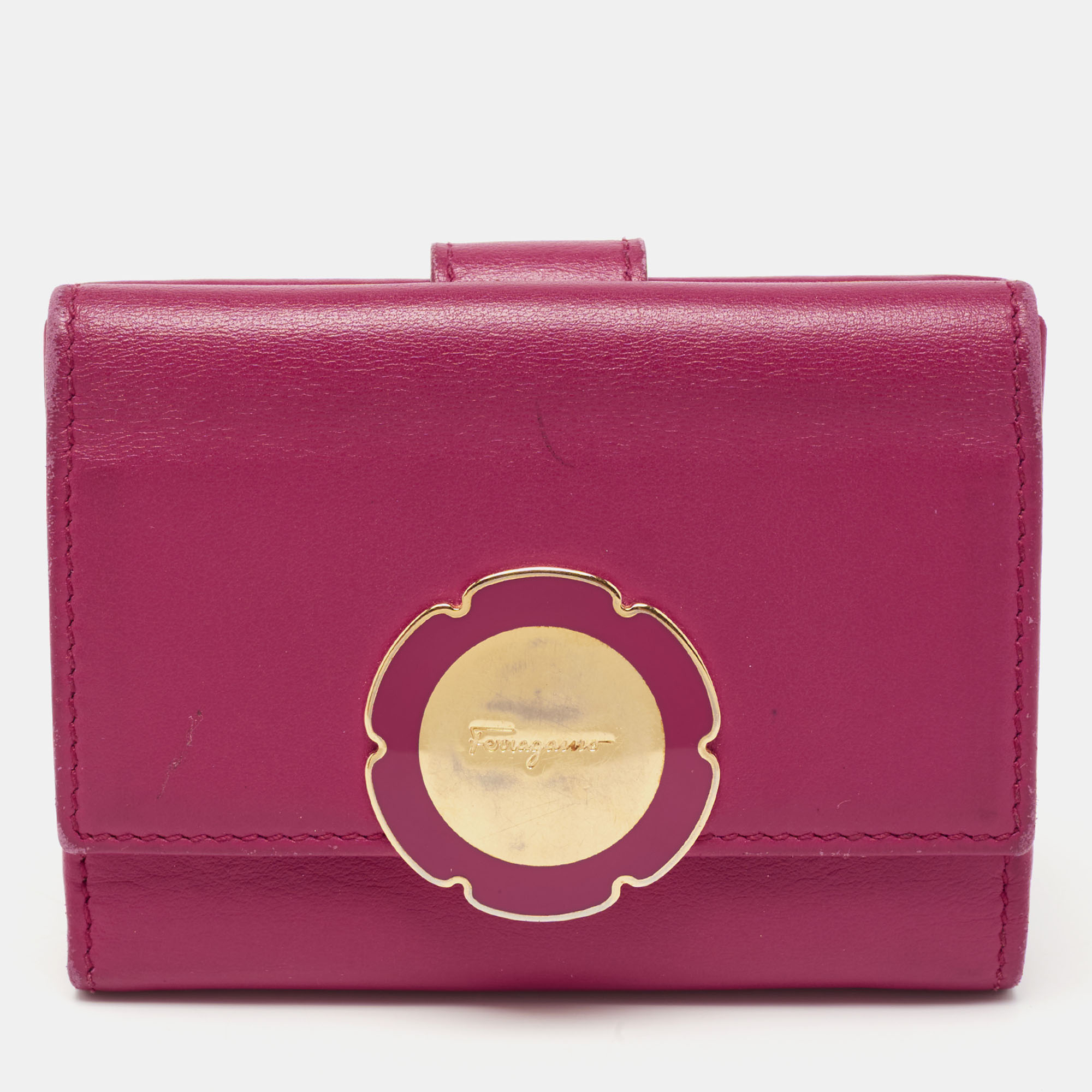 Salvatore Ferragamo Fuchsia Leather Compact Wallet